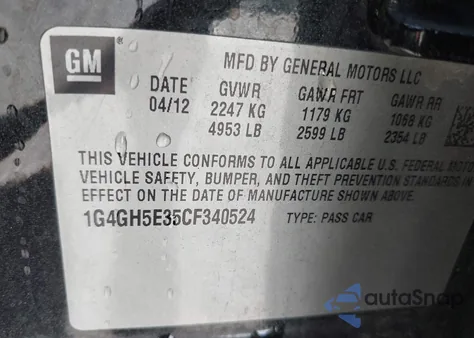 2012 Buick Lacrosse Premium 3 Group from USA, damaged, VIN 1G4GH5E35CF340524